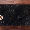 Midnight Black Quartz worktop shown from above with dramatic black stone-effect movement and smoky lighter markings