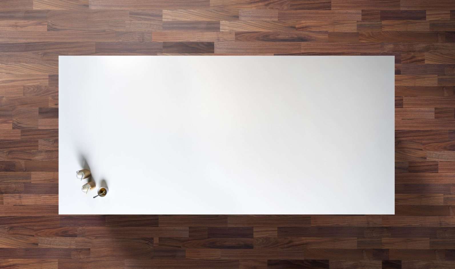 White Thasos Porcelain worktop slab shown from above with a clean bright white surface on a wood background