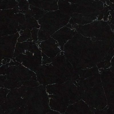 Emperor Black Quartz close-up showing fine pale veining and subtle stone-effect movement across a deep black surface