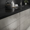 Kreta Porcelain kitchen worktop with dark surface and integrated sink