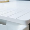 Blanco Zeus Quartz drainer grooves close-up showing crisp channels and a bright white sink run finish